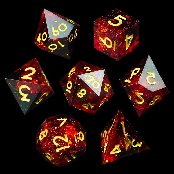 ATNPNTR DND Dice Set Sharp Edge Polyhedral Inclusions for Tabletop Role Playing Game TTRPG Dungeons & Dragons Beautiful Aesthetic Conscious RPG Player Red Ruby - Red Ruby