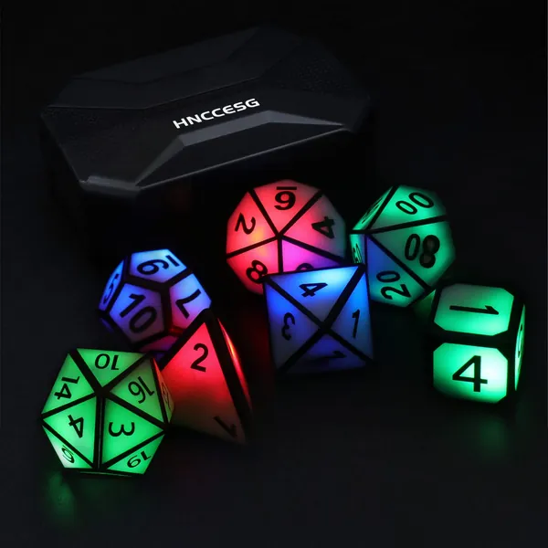 Light up Dice, Glowing DND Dice 7 PCS LED Electronic Dice with Charging Box Dungeons and Dragons Dice Polyhedral Dice Set for Tabletop Game HNCCESG D&D Dice MTG Pathfinder Role Playing Game (led dice) - Led Dice