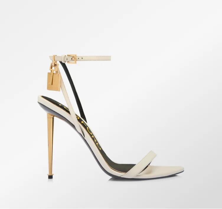 SHINY LEATHER PADLOCK POINTY NAKED SANDAL