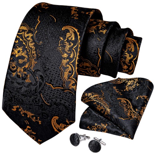 DiBanGu Men's Silk Tie and Pocket Square Woven Formal Tie Cufflink Set Solid Neckties