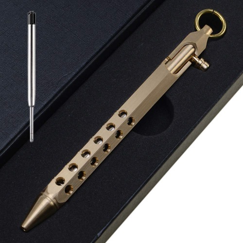 EKLOEN Six-Edge Solid Brass Pen, Bolt Action Pen EDC Pocket Pen Signature Pen Pocket Pen(Brass)