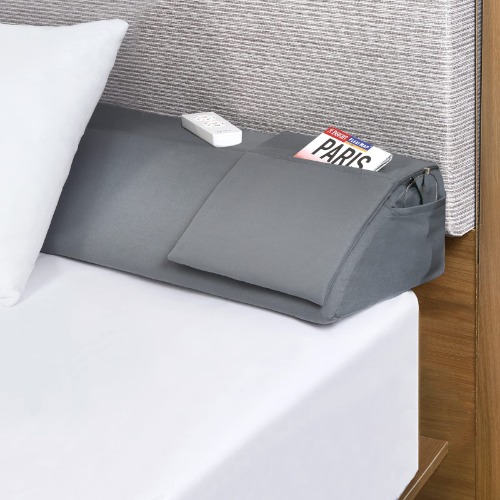CAVAZZI Bed Wedge Pillow/Headboard Pillow/Mattress Wedge/Bed Gap Filler(0-5.5") Between Your Mattress and Headboard,Prevent Items from Falling with Large Capacity Storage Bags(Gray King)
