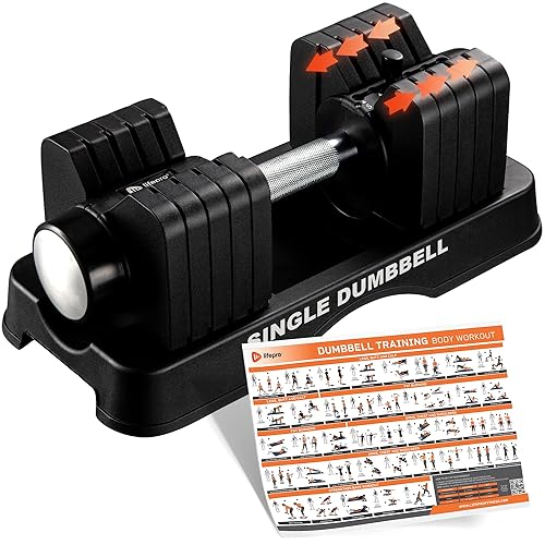 Lifepro Adjustable Dumbbells Set/Single - 15lb 43lb 55lb 90lb 25 lb Dumbbell Sets with Rack - Quick Adjust, Secure Grip weights dumbbells set - Compact Hand Weights for Women/Men at Home Gym - 55Lbs Single Adjustable