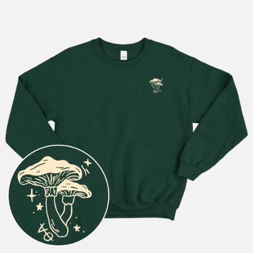 Mushrooms Doodle Sweatshirt (Unisex) | Small / Forest Green