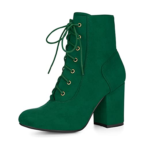 Allegra K Women's Lace Up Chunky Heel Ankle Booties - 10 - Emerald Green