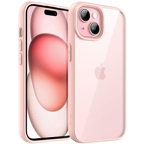 JETech Funda para iPhone 15 6,1 Pulgadas, Carcasa Antigolpes, Marco de TPU Mate Color Sólido, Anti-Arañazos Respaldo Transparente (Rosado) - Rosado