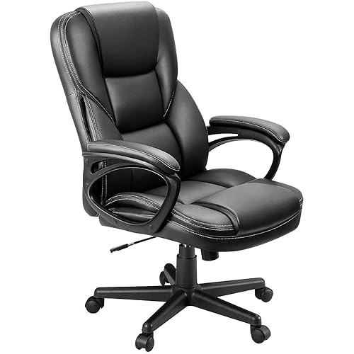 Furmax Office Executive Chair High Back Adjustable Managerial Home Desk Chair, Swivel Computer PU Leather Chair with Lumbar Support (Black) - Black