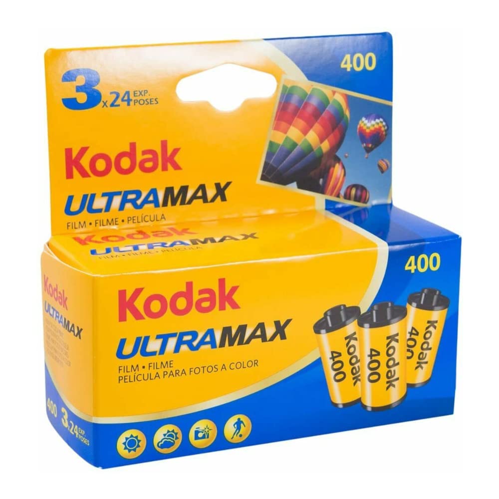 Kodak UltraMax 400 Color Negative Film (35mm Roll Film, 24 Exposures, 3-Pack) - 6034052, Blue,Yellow