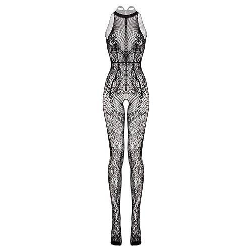 Lovehoney Lingerie Lace Bodystocking - Basque Style Patterned Lace & Fishnet All in One Womens Lingerie Set - Crotchless Bodystocking - Sizes: 8-22 - 8-16