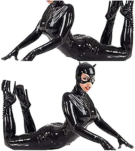 MIAOXIAO Jumpsuits Black Catsuit Latex Sexy Jumpsuit Front Zipper Costumes Masked Catwoman Long Sleeves Bodysuit - M