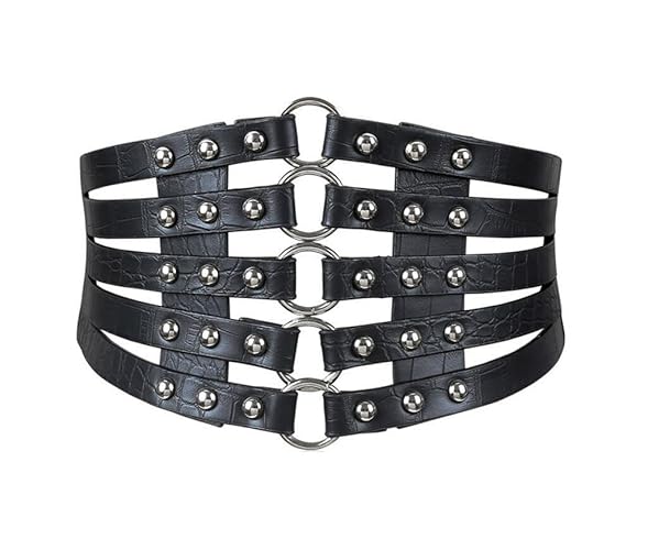 Diyafas Retro Hollow Wide Belt Waistband Elastic Dress Decoration Girdle Waist Cincher Corset - Black-silver