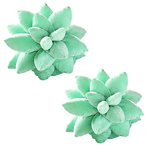 2Pack 3D Succulents Cactus Pillow, Cute Throw Pillows, Succulent Plush Green Flower Pillow, Plant Shaped Pillow, Novelty Succulent Pillows Decorative for Home Bedroom Room Decor (Light Green)