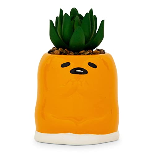 Toynk Sanrio Gudetama Meditation 3-Inch Mini Planter with Artificial Succulent - Yellow
