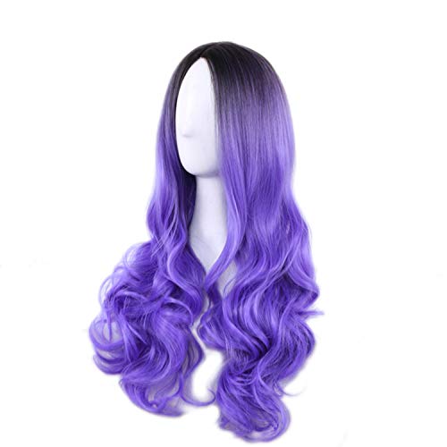 23" Natural Full Wigs Hair Long Wavy Wig Synthetic Heat Resistant (Ombre Purple) - Ombre Purple