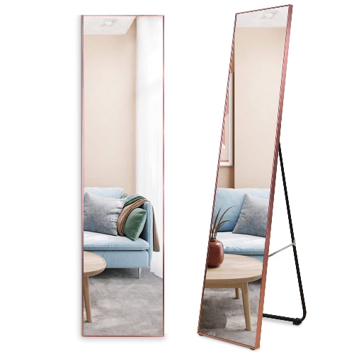 LVSOMT Full Length Floor Mirror, Free Standing Body Mirror, Wall Mounted Hanging Mirror, Large Dressing Mirror, Leaning Against Wall Mirror, Big Mirror for Bedroom Living Room Locker Room, 63"x16" - Pink 63" x 16"
