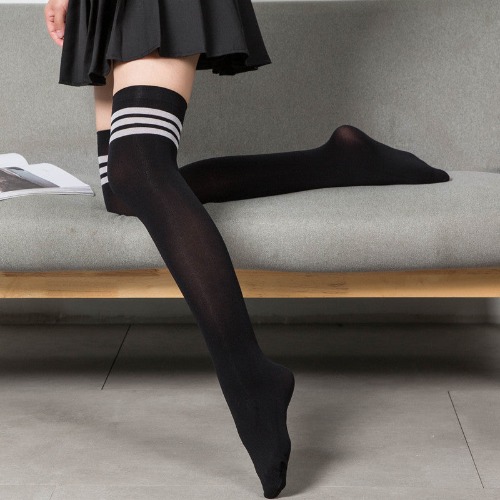 White Stripe Over Knee Goth Socks