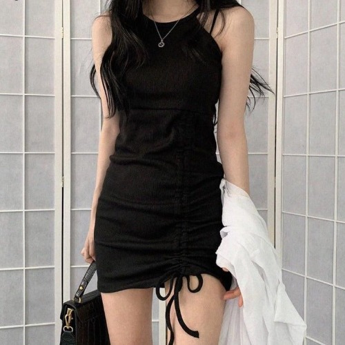 'Black is Back' Slim Goth Casual Dress - sleeveless dress / L