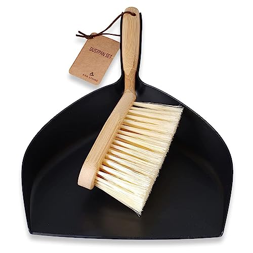 ENA Living Bamboo Dust Pan & Brush Set, Eco-Friendly Dustpan & Brush, Perfect For Household Cleaning, Sturdy & Effective Dust Pan, Bamboo Sweeping Brush, Stylish & Sustainable Brush & Pan Set - Large