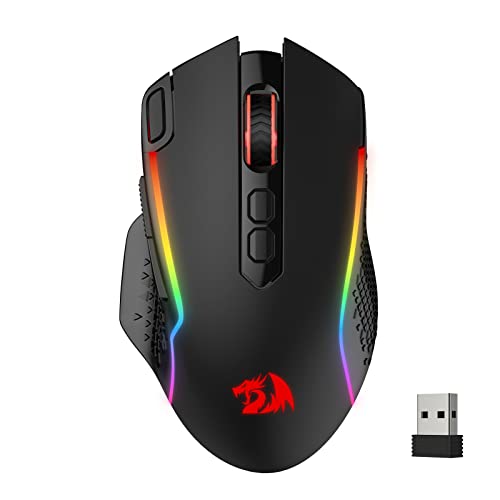 Redragon M810 Pro Wireless Gaming Mouse, 10000 DPI Wired/Wireless Gamer Mouse w/Rapid Fire Key, 8 Macro Buttons, 45-Hour Durable Power Capacity and RGB Backlit for PC/Mac/Laptop - Black - M810 PRO