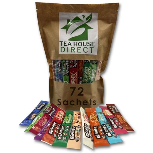Beanies Mixed Flavour Instant Coffee - Irish Cream, Chocolate Orange, Caramel Popcorn, Mint Chocolate, Amaretto Almond, Coconut Delight, Nutty Hazelnut and more | Flavour for Every Mood | 72 Sachets