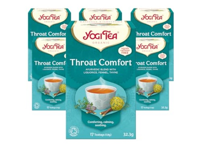 Yogi Tea, Throat Comfort, Organic Herbal Tea, Naturally Caffeine Free, Blend of Liquorice, Fennel and Thyme, 6 Packs x 17 Tea Bags (102 Teabags Total) - Throat Comfort