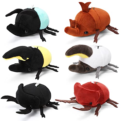 Meooeck 6 Pieces Simulation Beetle Plush Toy 4 Inch Small Beetle Stuffed Animal with Bead Chain Hanging Insect Plush Stuffed Insects Soft Crustaceans Animals for Boys Girls Birthday Animal Theme Party