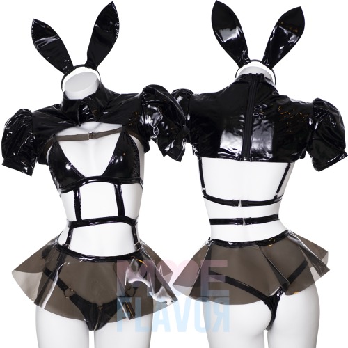 Black Cyber Bunny Lingerie Set - Black / L/XL