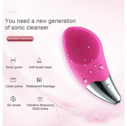 Sonic Pulsing Cleansing Brush and Massager - Hot Pink
