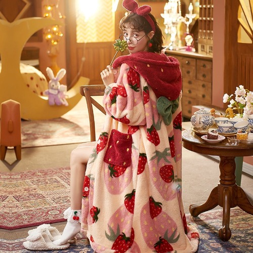 Oversized Fuzzy Strawberry Nightgown - M
