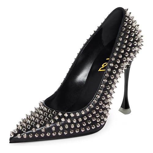 Stiletto Heel Pointed Toe Pumps Studded Rivets Slip On Sexy High Heel