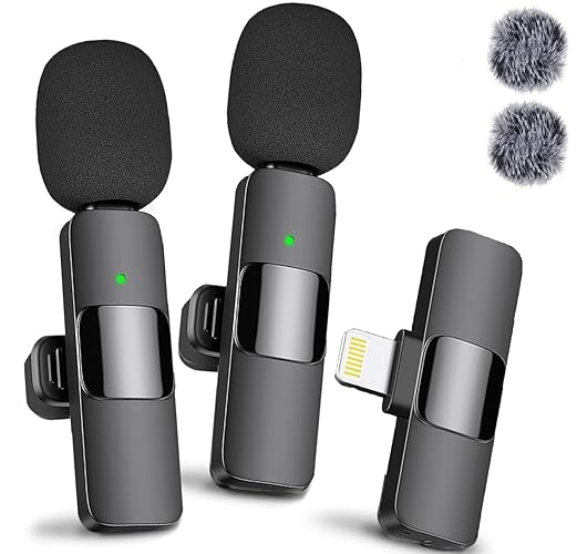 Mini Mic Pro 2pcs Lavalier Wireless Microphone for iPhone iPad, Wireless Microphone for Video Recording, Game Live Streaming, Interviews, YouTube, TikTok, Vlog (for iPhone 14 and Below) - For Lightning