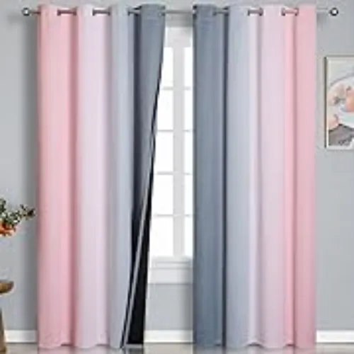 Pink and Grey Blackout Curtains 84 inch Length,Ombre Full Room Darkening Window Curtains for Living Room,Grommet Thermal Insulated Drapes,Light Blocking Curtains for Girls Bedroom,52x84 Inch, 2 Panels