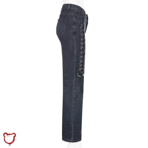 Blue lace-up denim alternative jeans - Blue / L