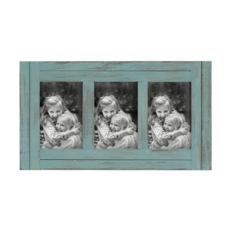Rustic Distressed 3 Picture Photo Frames Collage 4x6 Wall Mounted Craftsmanship, Hanging Horizontal and Vertical, Gift for Halloween, Thanks Giving Day, Birthday, Anniversary, Christmas, New Year, Mother's Day（Blue) - Blue