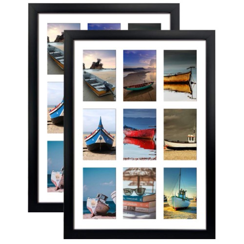 HORLIMER 9 Openings 4x6 Picture Frames Collage Set of 2, Black Multi Photo Frame for Wall Hanging, Horizontally or Vertically Display - 4x6 9 Openings Plastic Frame