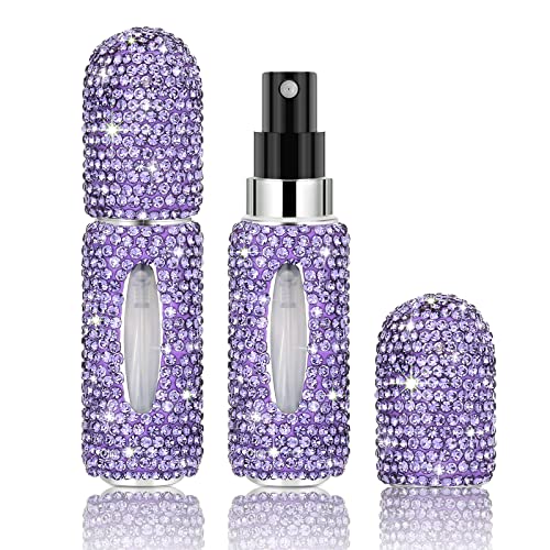 SAVORI Rhinestone Perfume Travel Refillable Perfume Atomizer Bottle Bling Portable Mini Perfume Spray Dispensers (Purple 2 Pack) - Purple 2 Pack