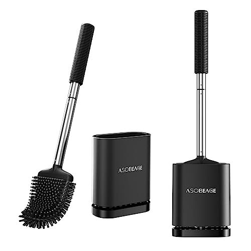 ASOBEAGE Toilet Brush, Toilet Brush and Container, Toilet Brushes for Bathroom with Quick-Drying Holder Set (Black, 2 Pack) - Black - 2 Pack