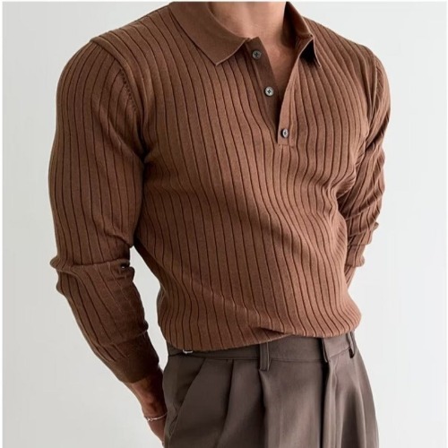 Esandro Vale™ - Autumn Lapel Polo Sweater | Brown / M