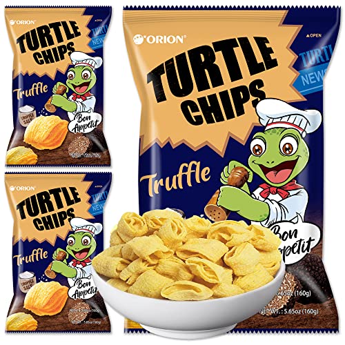 K-Munchies Orion Turtle Chips – Large 3 x 160-gram Truffle Flavor Korean Chips – Big Bag, Party Size Tasty, Crispy Korean Corn Snacks - Bite-Sized, On-The-Go Korean Corn Snack for Family - Truffle - 5.65 Ounce (Pack of 3)