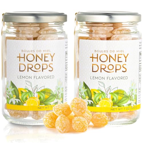 Gourmanity Honey Candy Lemon Drops, 7oz Jar 2 Pack | Gourmet French Candy Honey Drops | Honey-Lemon Hard Candy | Delicious, Soothing Natural Lemon Candy [2 x 7oz/200gr Jar] - 7 Ounce (Pack of 2)