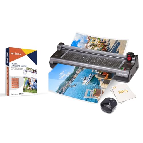 Laminator Machine with 170pcs 5Mil Lettle Size Laminating Sheets for A3/A4/A6,Laminator Machine for Office Home School Use,Paper Trimmer, Corner Rounder Hot &Cold System(Gray)