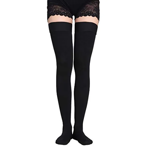 Thigh High Compression Socks Men & Women, Firm Support 20-30 mmHg Gradient Compression with Silicone Band, Closed Toe Compression Stockings for Medical, Edema, Varicose Veins.(close black XL)
