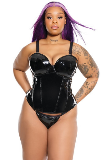 Plus Size Black Vinyl Boned Bustier