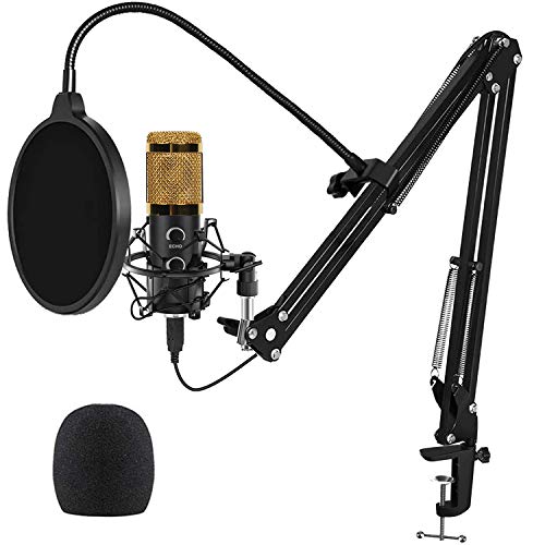 Upgraded USB Microphone for Computer, Mic for Gaming, Podcast, Live Streaming, YouTube on PC, Mic Studio Bundle with Adjustment Arm Stand, Fits for Windows & Mac PC, Plug & Play Design, Gold - Gold