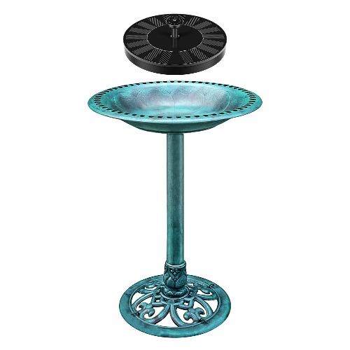 VIVOSUN 28” Solar Bird Bath, Solar Powered Pond Fountain Combo Set for Outdoors, Gardens, Patio, Yard, Deck, Green - Green