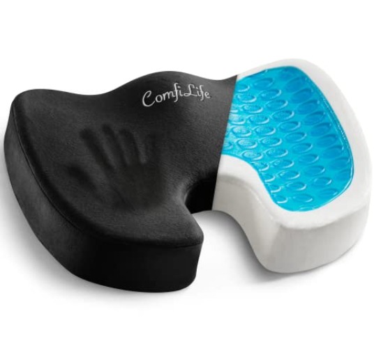 ComfiLife Gel Enhanced Seat Cushion – Office Chair Cushion – Non-Slip Gel & Memory Foam Coccyx Cushion for Tailbone Pain - Desk Chair Car Seat Cushion Driving - Sciatica & Back Pain Relief (Black) - Black
