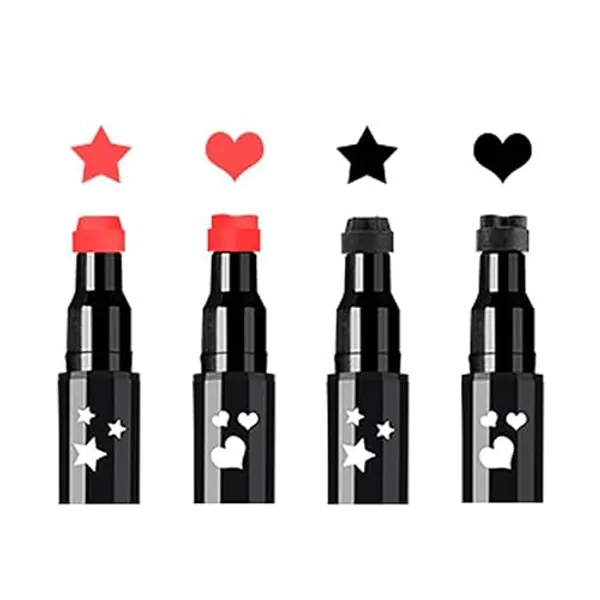 Face Stamp & Eyeliner Set, 4 PCs Red & Black Liquid Stamps and Felt Liners, Dual ended 2-in-1 Eye Makeup Pen