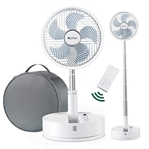Marchpower Portable Pedestal Fan with Remote 10" Rechargeable Collapsible Fan Osciallating Foldable Floor Fan with Timer, Cordless Foldaway 5-Speed Telescopic Table Fan for Home Trave Picnic Camping - 10 inch