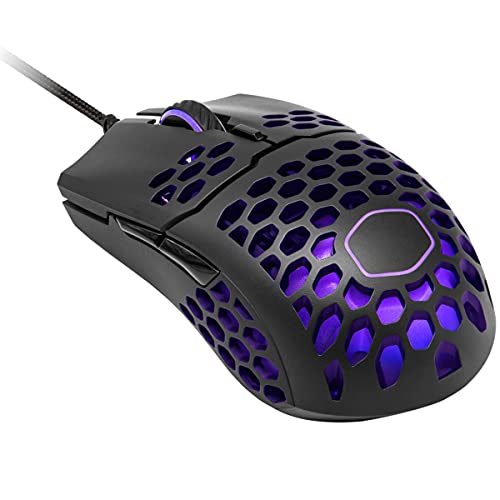 Cooler Master MM711 RGB-LED Lightweight 60g Wired Gaming Mouse - 16000 DPI Optical Sensor, 20 Million Click Omron Switches, Smooth Glide PTFE Feet, and Ambidextrous Honeycomb Shell - Matte Black - Black - MM711