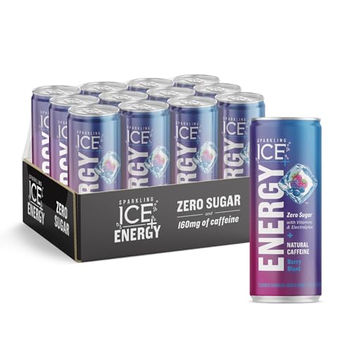 Sparkling Ice +ENERGY Berry Blast Sparkling Water. Energy drinks with Vitamins & Electrolytes, Zero Sugar, 12 fl oz Cans (Pack of 12) - Berry Blast - 12 Fl Oz (Pack of 12)